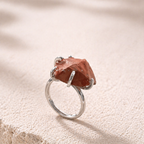 Anello Regolabile con Pietra Grezza di Diaspro Rosso Naturale