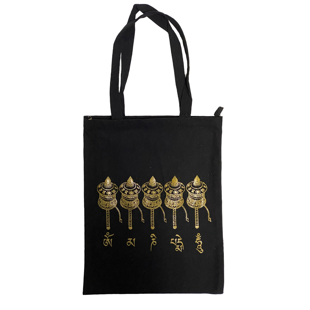Borsa Tote Nera  con soggetti Tibetani 04 - Chokhor