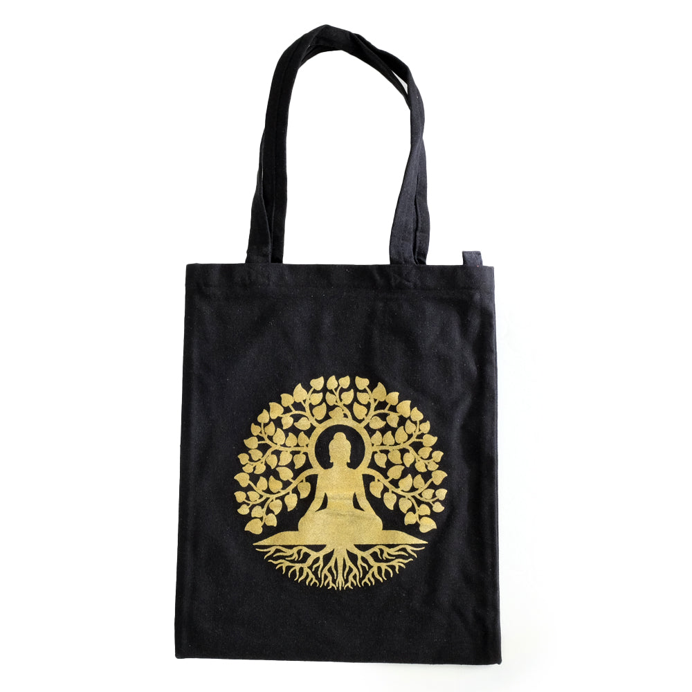 Borsa Tote Nera con soggetti Tibetani 08 - Budda e Albero della Vita
