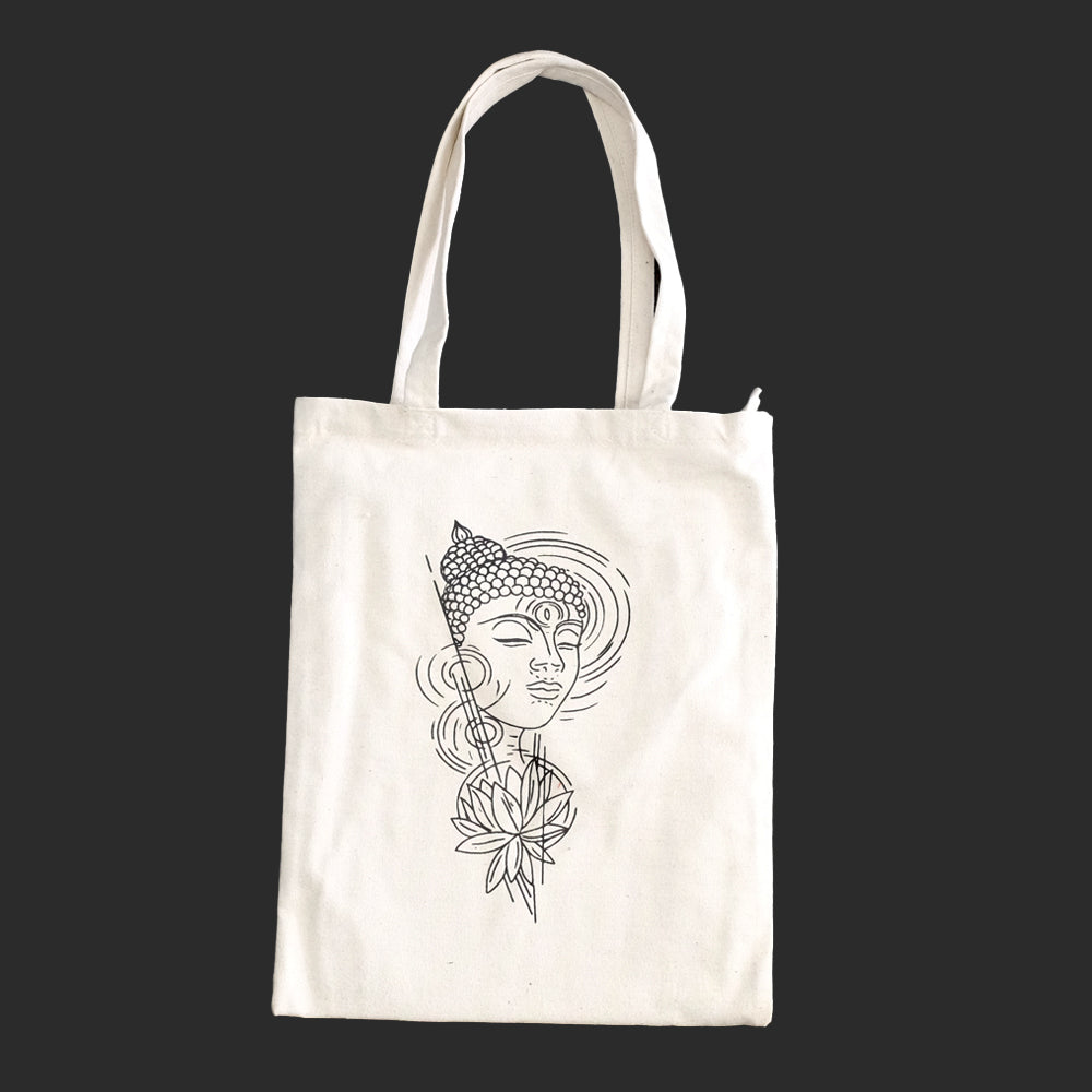 Borsa Tote Bianca con soggetti Tibetani 03 - Budda