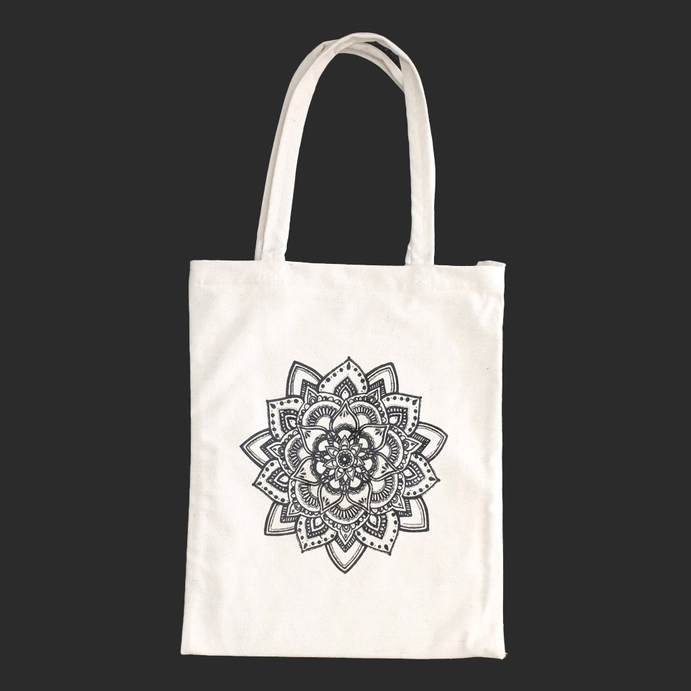 Borsa Tote Bianca con soggetti Tibetani 05 - Fiore Mandala