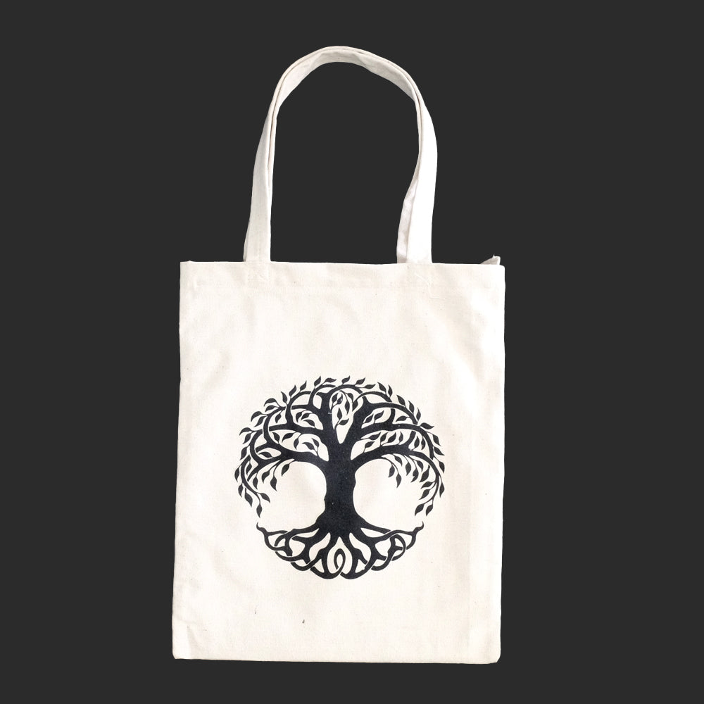Borsa Tote Bianca con soggetti Tibetani 07 - Albero della Vita
