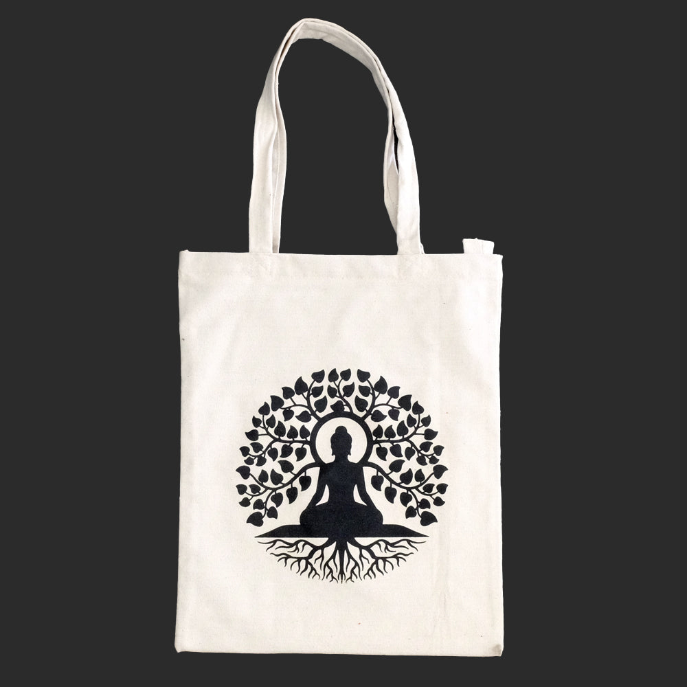 Borsa Tote Bianca con soggetti Tibetani 08 - Budda e Albero della Vita