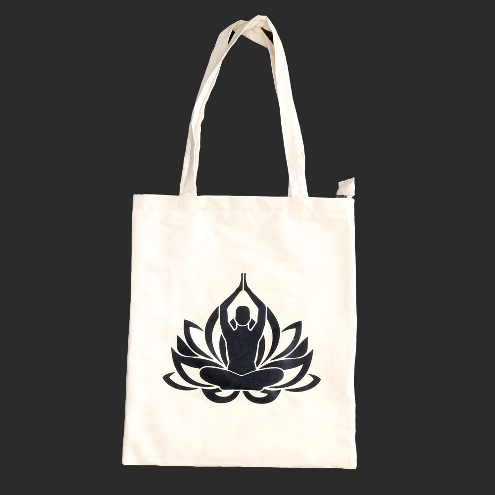 Borsa Tote Bianca con soggetti Tibetani 10 - Yoga Fiore di Loto
