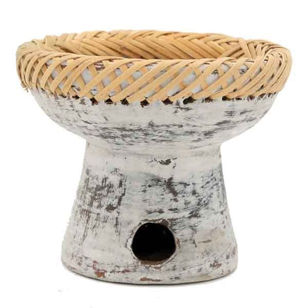 Bruciatore "Wash" in terracotta e rattan cm.9x8