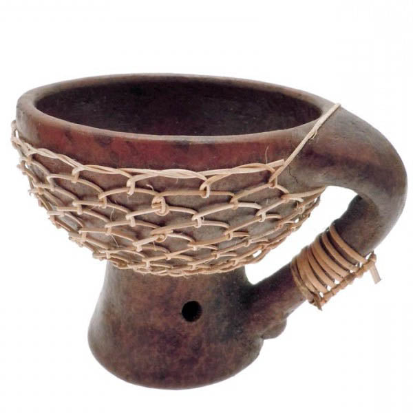 Bruciatore con manico in terracotta e rattan cm.9x8