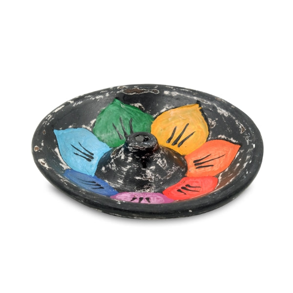 Bruciatore tondo 7 chakra Black-Wash in terracotta