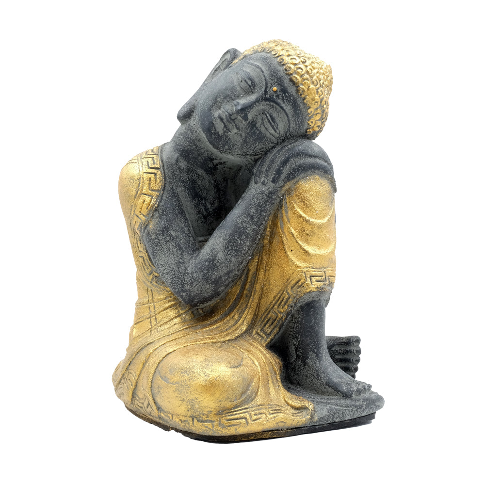 Budda "Relax" in Sandstone cm.14x13 h.cm.23 - BLG (Nero + Oro)