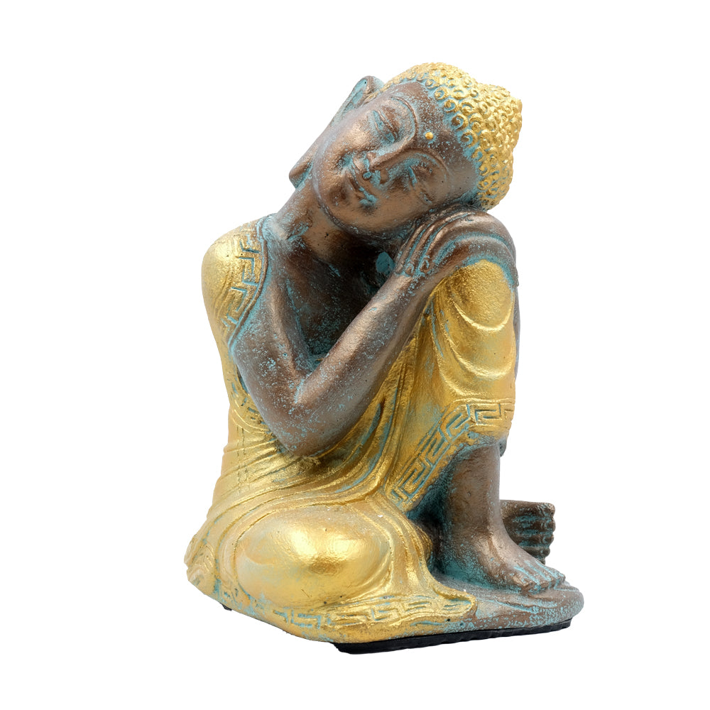 Budda "Relax" in Sandstone cm.14x13 h.cm.23 - BrA+G (Bronzo azzurro + oro)