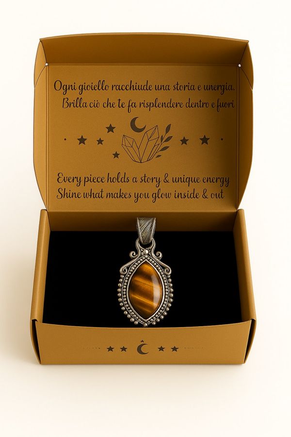 Ciondolo con Occhio di Tigre Ovale 3cm Argento 925