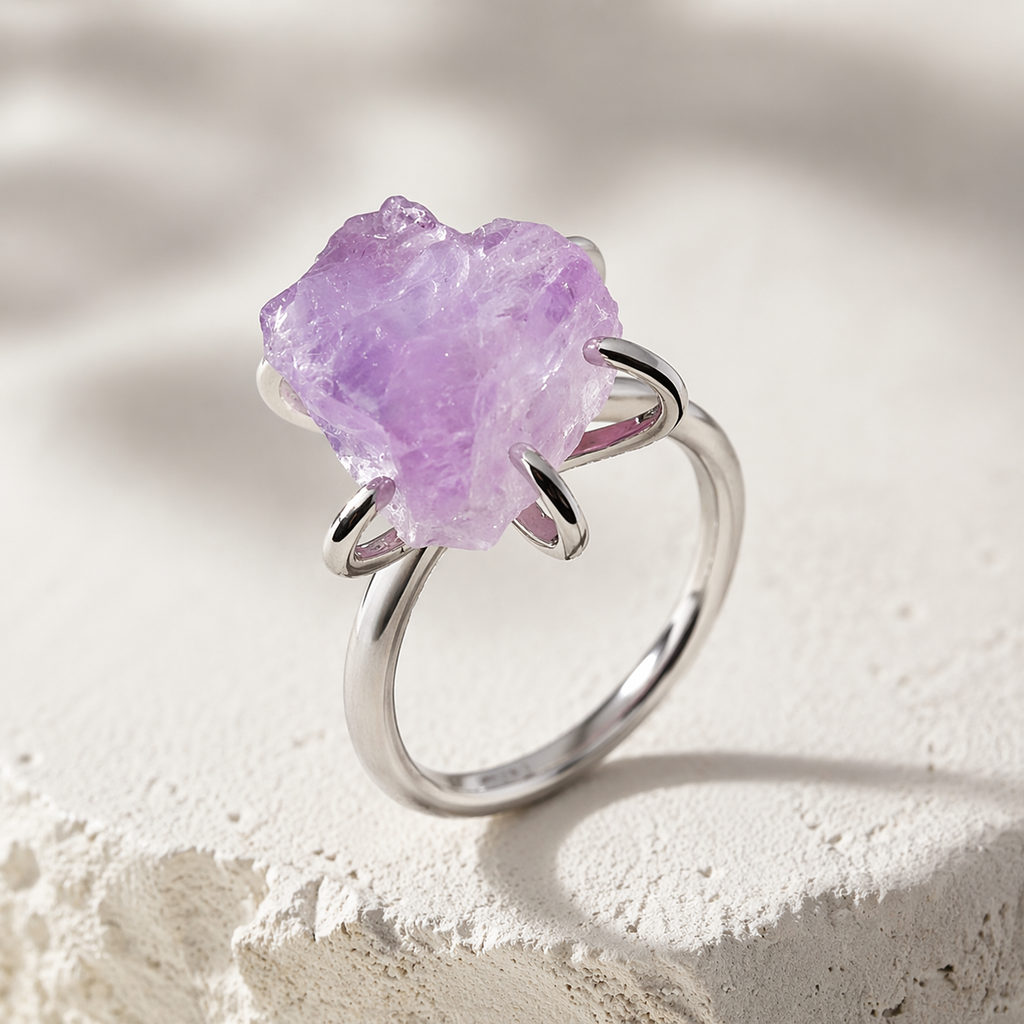 Anello con Ametista Grezza Naturale