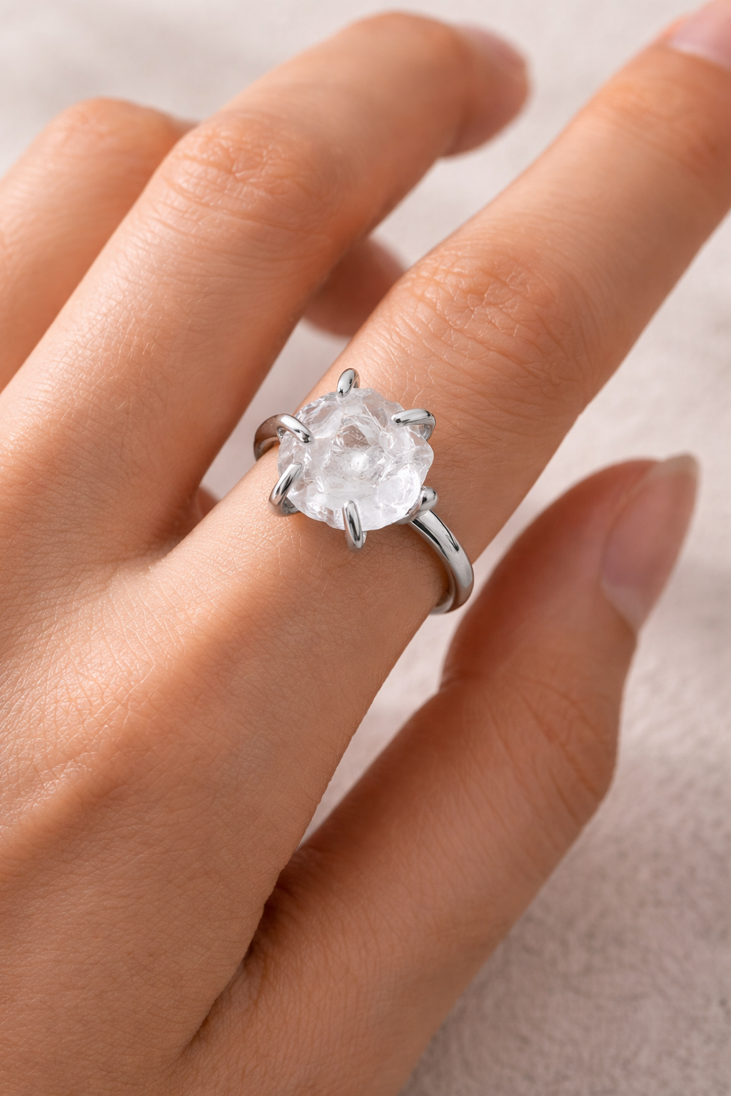 Anello con Quarzo Ialino Grezzo Naturale