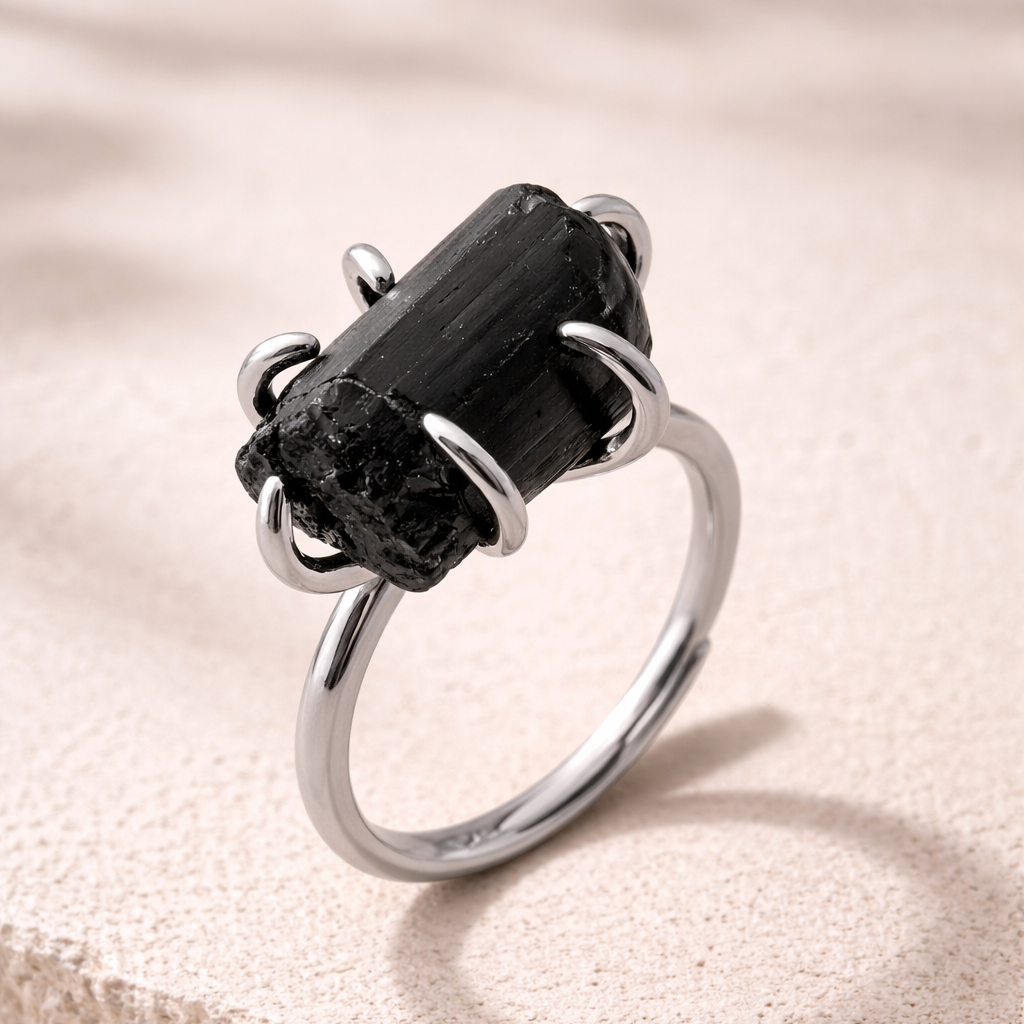 Anello con Tormalina Nera Grezza Naturale