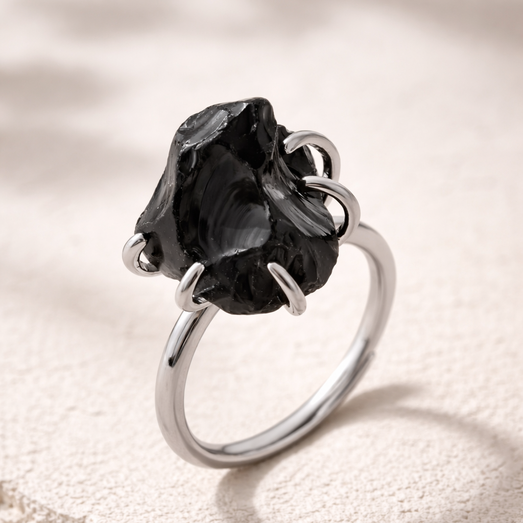 Anello con Ossidiana Grezza Naturale