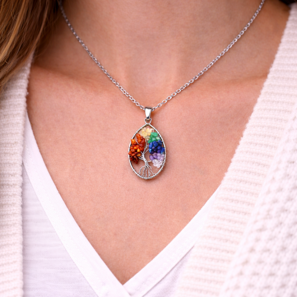 Ciondolo Albero della Vita 7 Chakra con Pietre Naturali