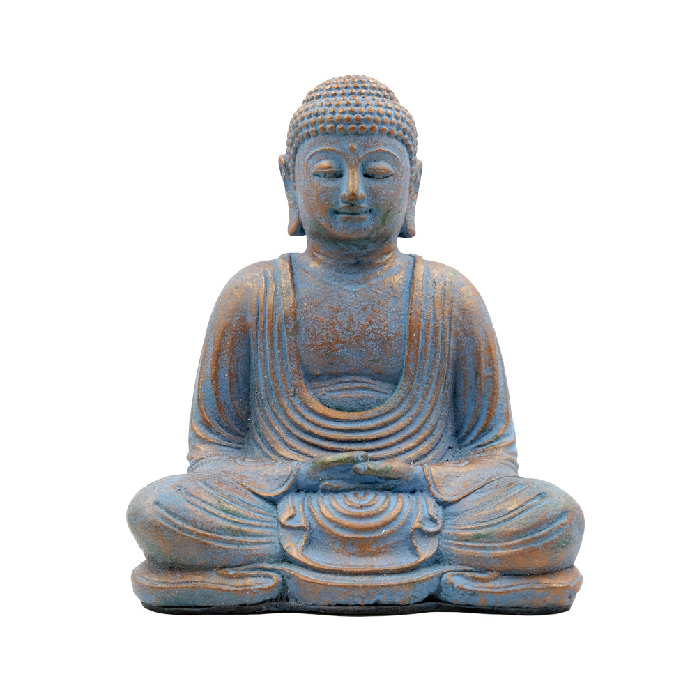 Budda "Dhyana Mudra" in Sandstone cm.17x12,5 h.cm.21 - Blu+G (Blu + Oro)