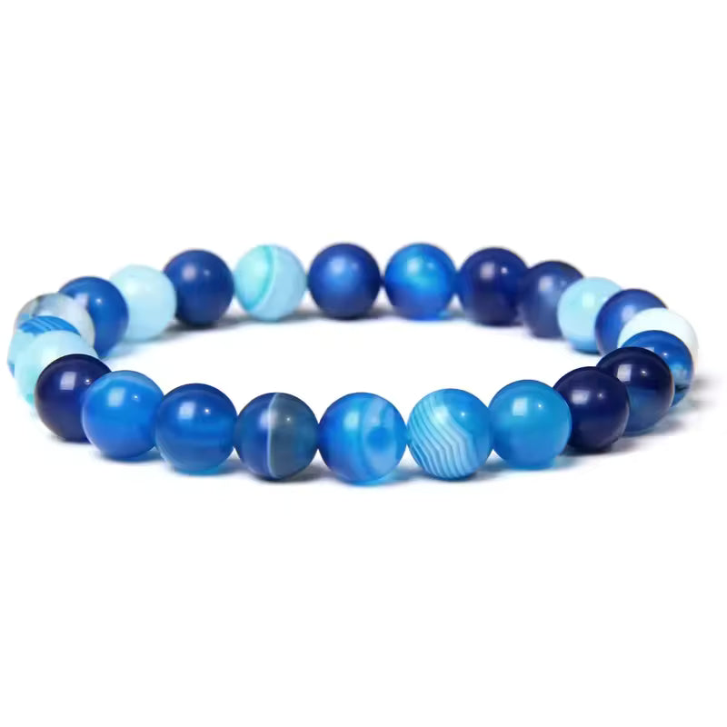 Bracciale Naturale In Agata Blu Striata