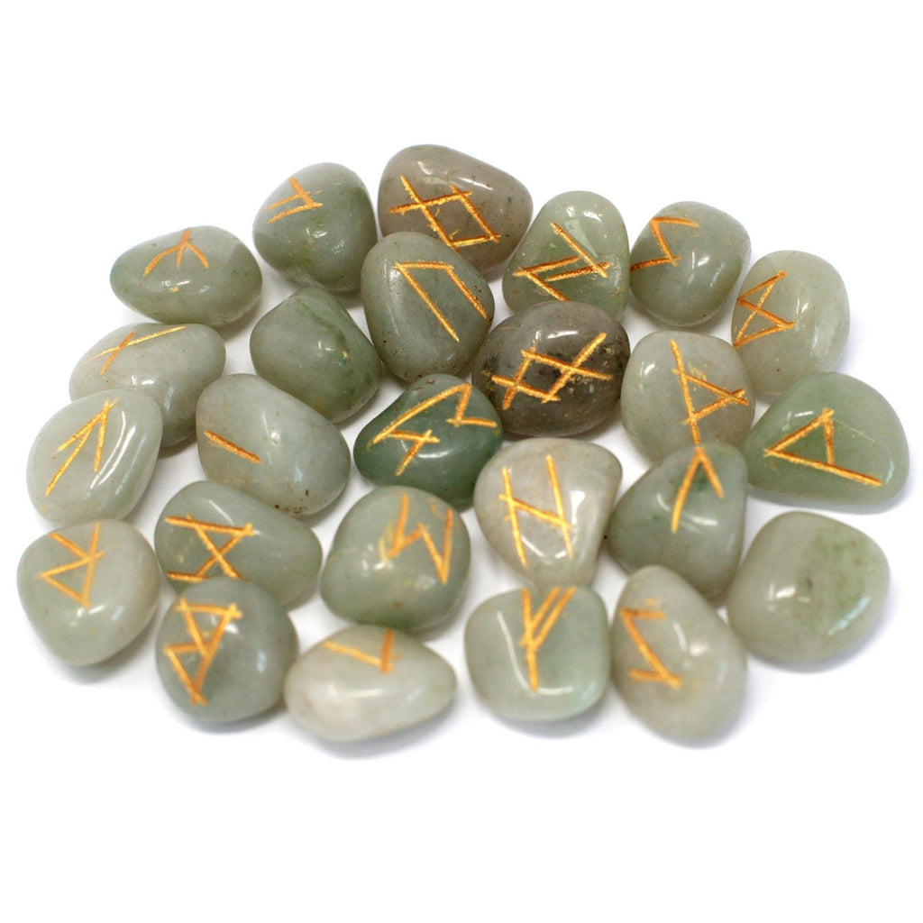 Rune Avventurina Verde Set da 25 Rune con Sacca Personalizzata