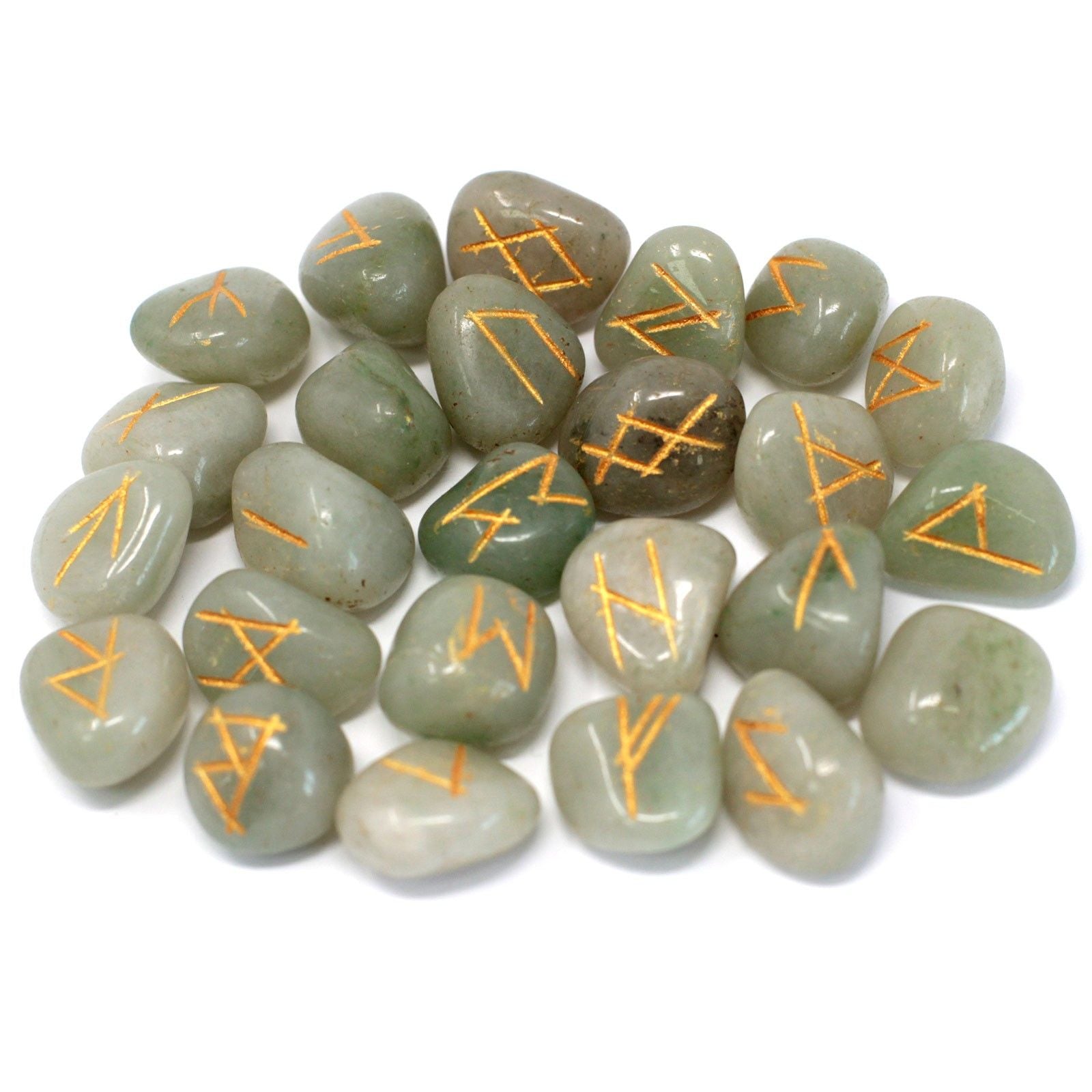 Rune Avventurina Verde Set da 25 Rune con Sacca Personalizzata