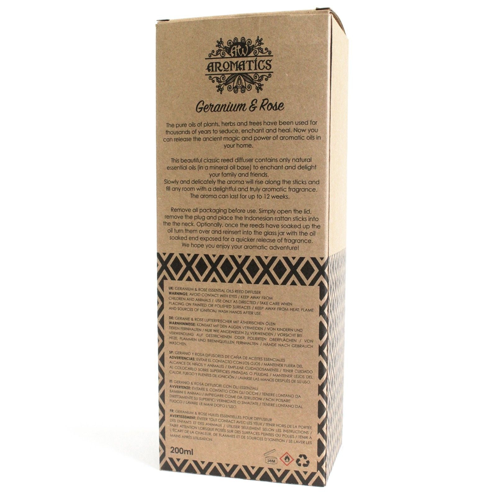 Diffusore di Olii essenziali di Geranio & Rosa 200ml