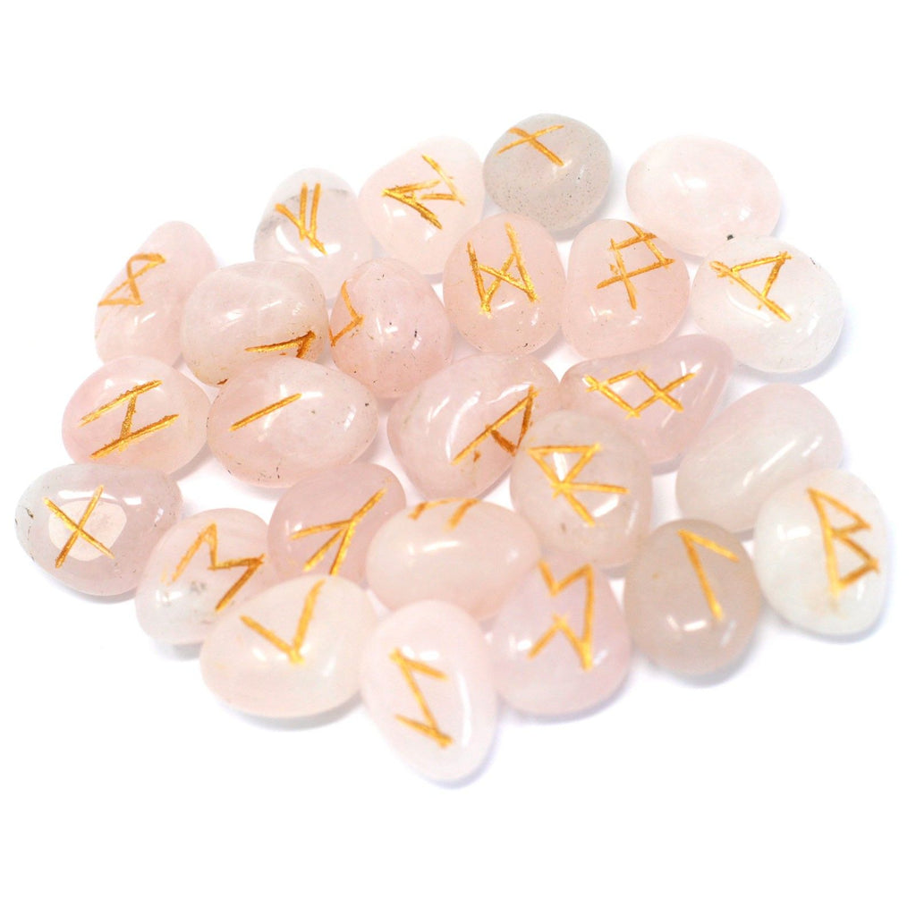 Rune Quarzo Rosa Set da 25 Rune con Sacca Personalizzata