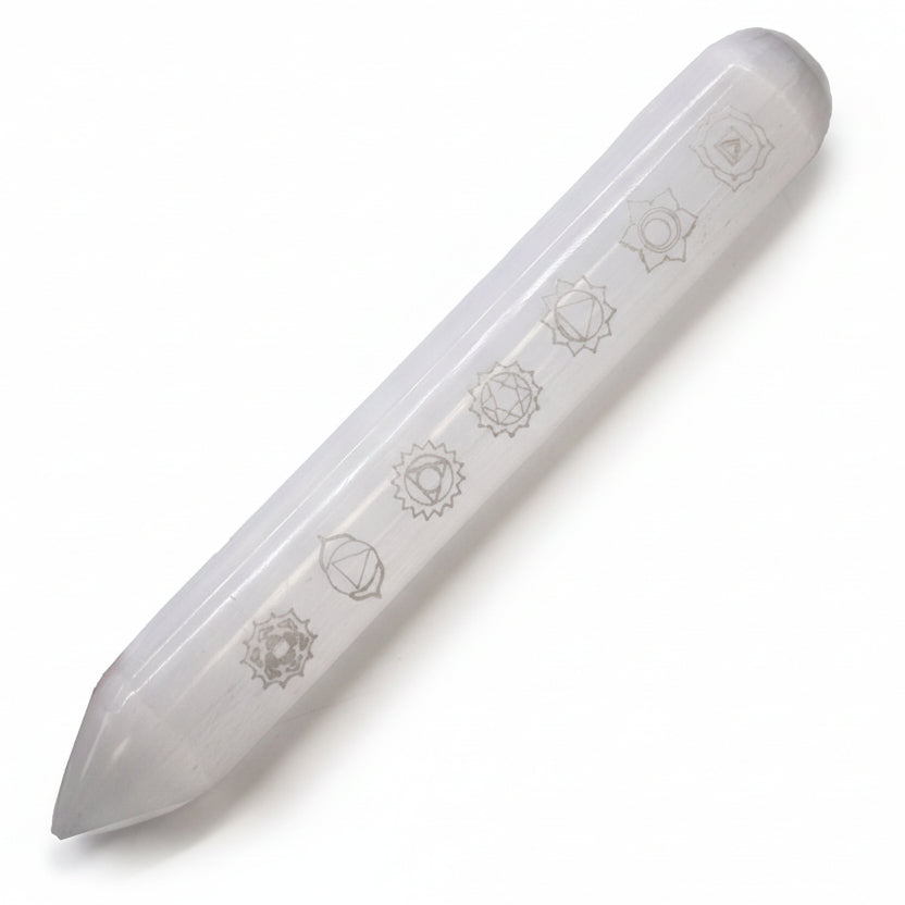 Bacchetta di Selenite  7 Chakra (Punta Singola)