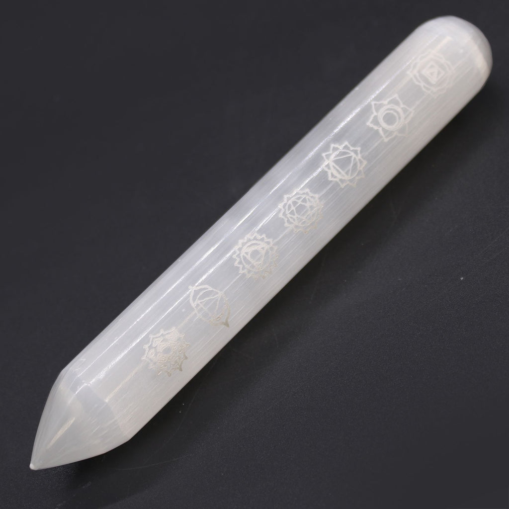 Bacchetta di Selenite  7 Chakra (Punta Singola)