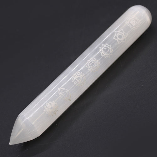 Bacchetta di Selenite  7 Chakra (Punta Singola)