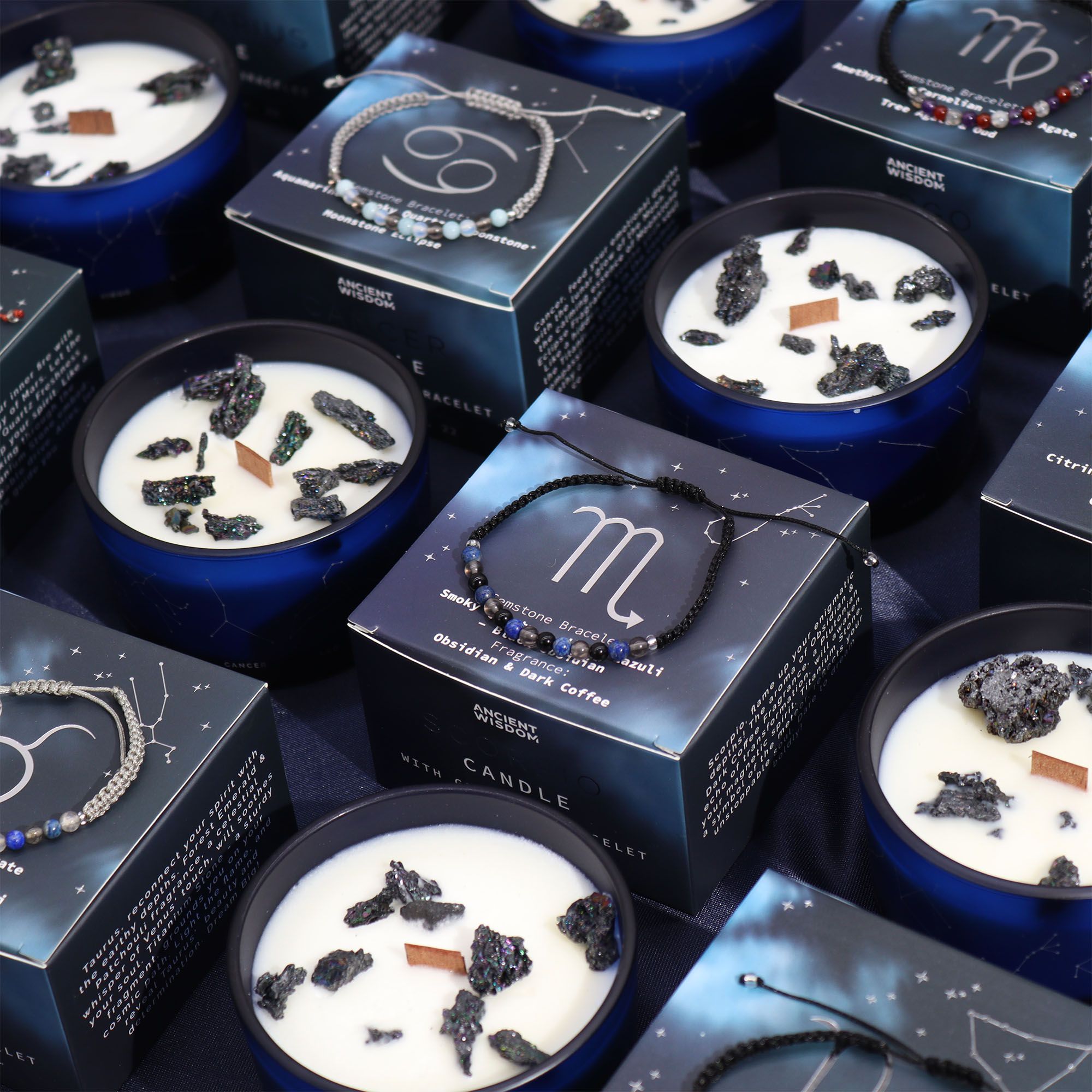Candela Zodiacale Cancro con Bracciale di Pietre Naturali – Fragranza Moonstone Eclipse