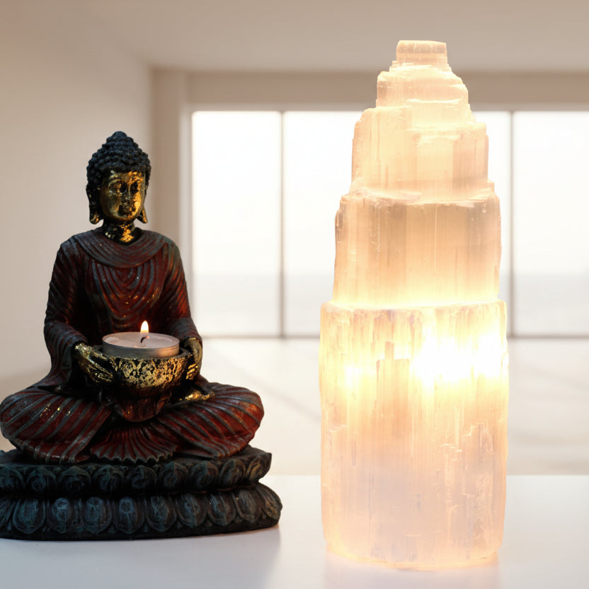 Lampada Torre in Selenite Naturale 25 cm