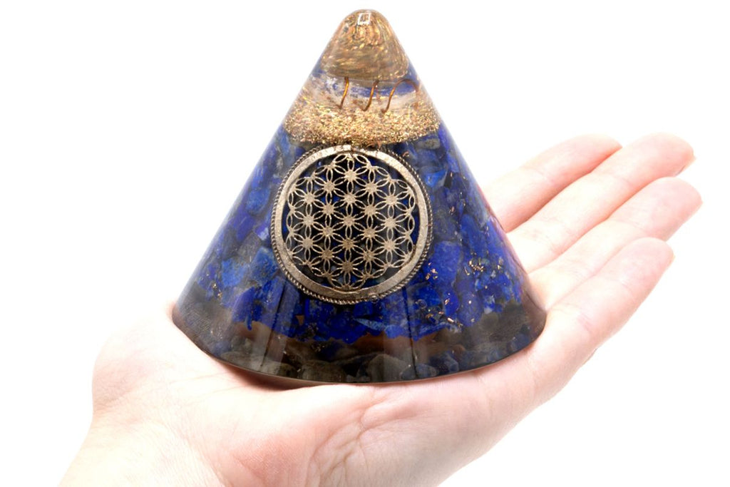 Orgonite Cono Lapis Fiore della Vita Quarzo Sospeso 90mm