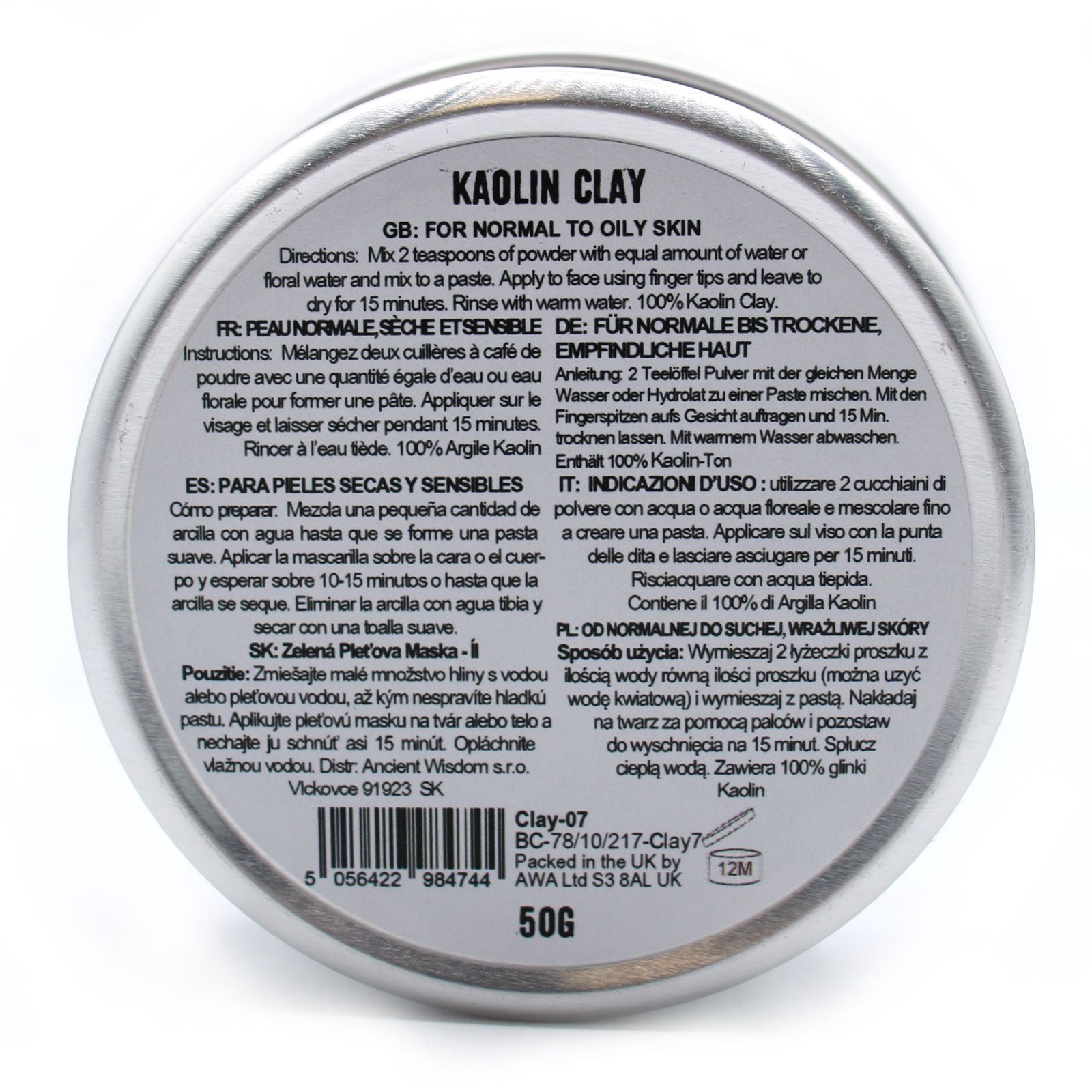 Maschera Per il Viso al Caolino 50g