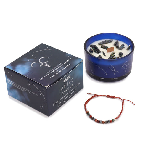 Candela Zodiacale Ariete con Bracciale di Pietre Naturali – Fragranza Clear Quartz Freshness