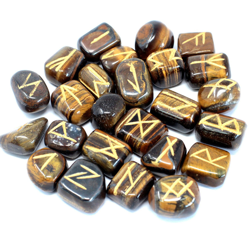 Rune Occhio di Tigre Set da 25 Rune con Sacca Personalizzata
