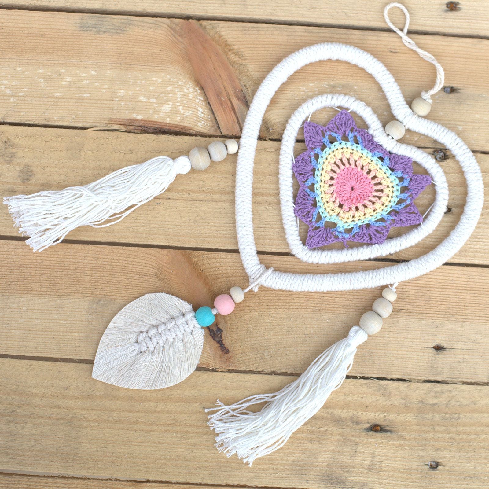 Acchiappasogni Cuore Bianco nel Cuore Lavanda Misura Media