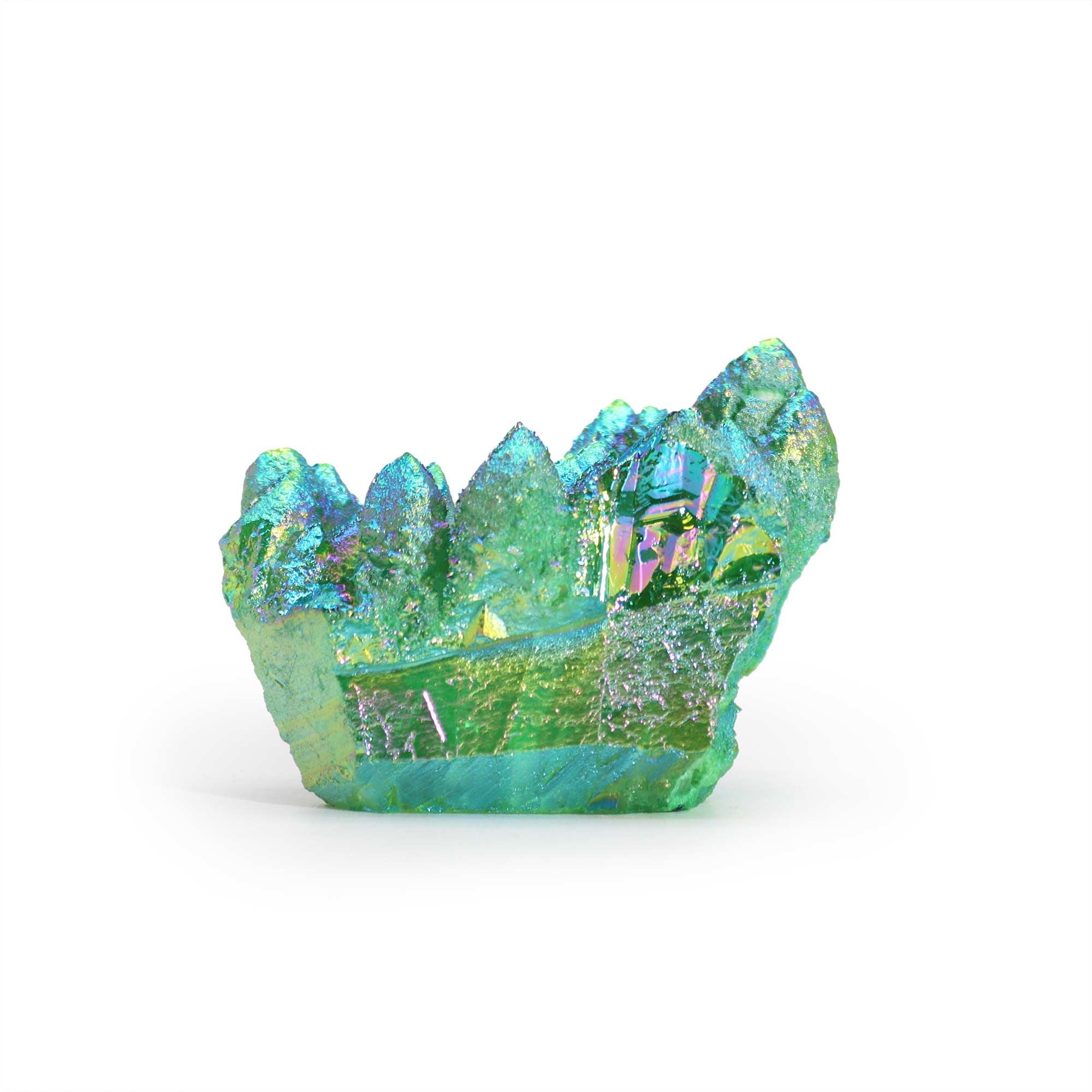 Quarzo Naturale Trattato – Aura Green Flame Quartz (circa 100–150 g, 7–10 cm)