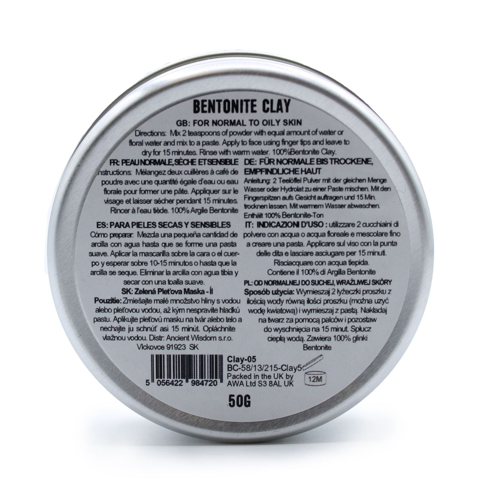 Maschera Viso alla Bentonite 50g