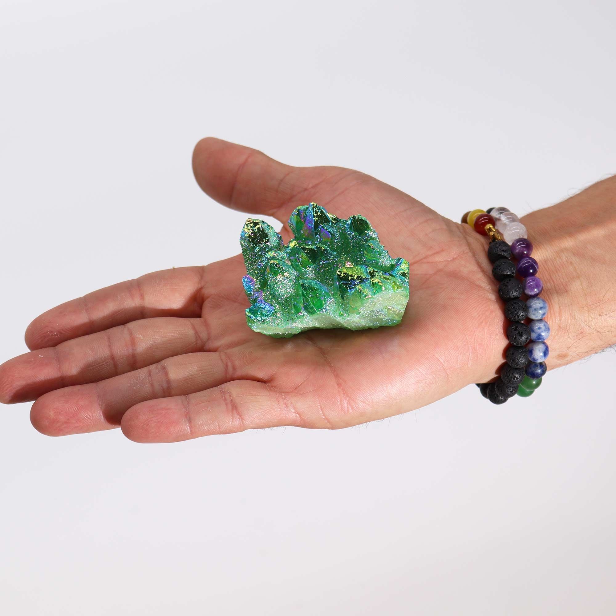 Quarzo Naturale Trattato – Aura Green Flame Quartz (circa 100–150 g, 7–10 cm)