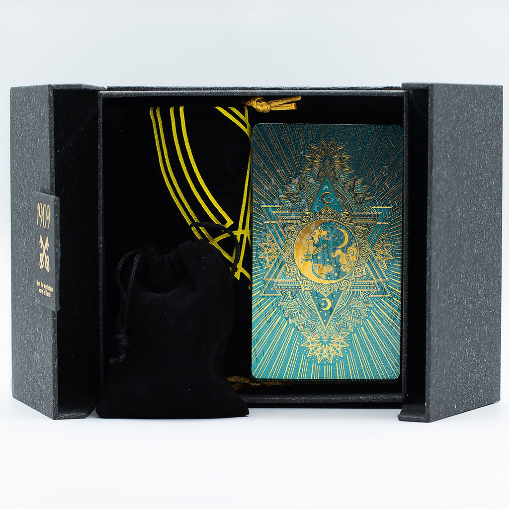 Mazzo di Tarocchi Gold & Turquoise Foil – 78 Carte con Libro Guida e Scatola Premium