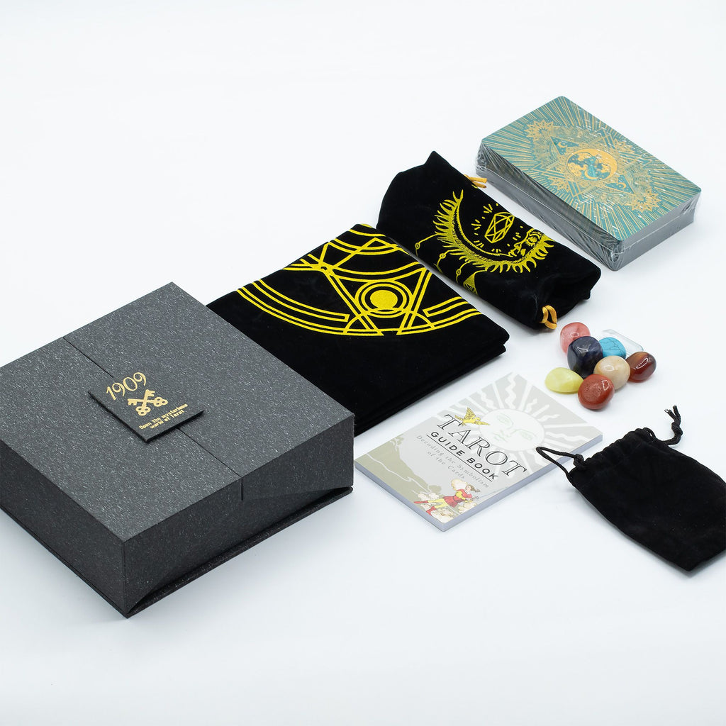 Mazzo di Tarocchi Gold & Turquoise Foil – 78 Carte con Libro Guida e Scatola Premium