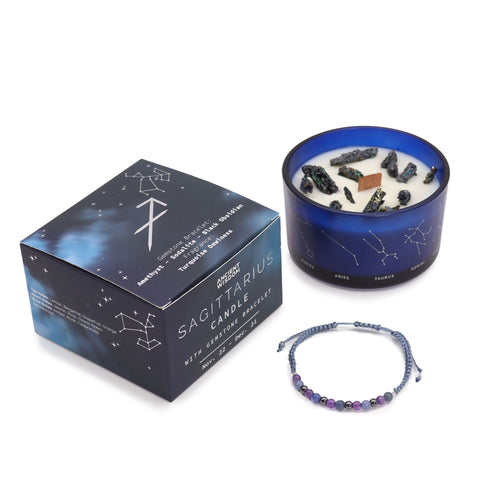Candela Zodiacale Sagittario con Bracciale di Pietre Naturali – Fragranza Turquoise Dewiness