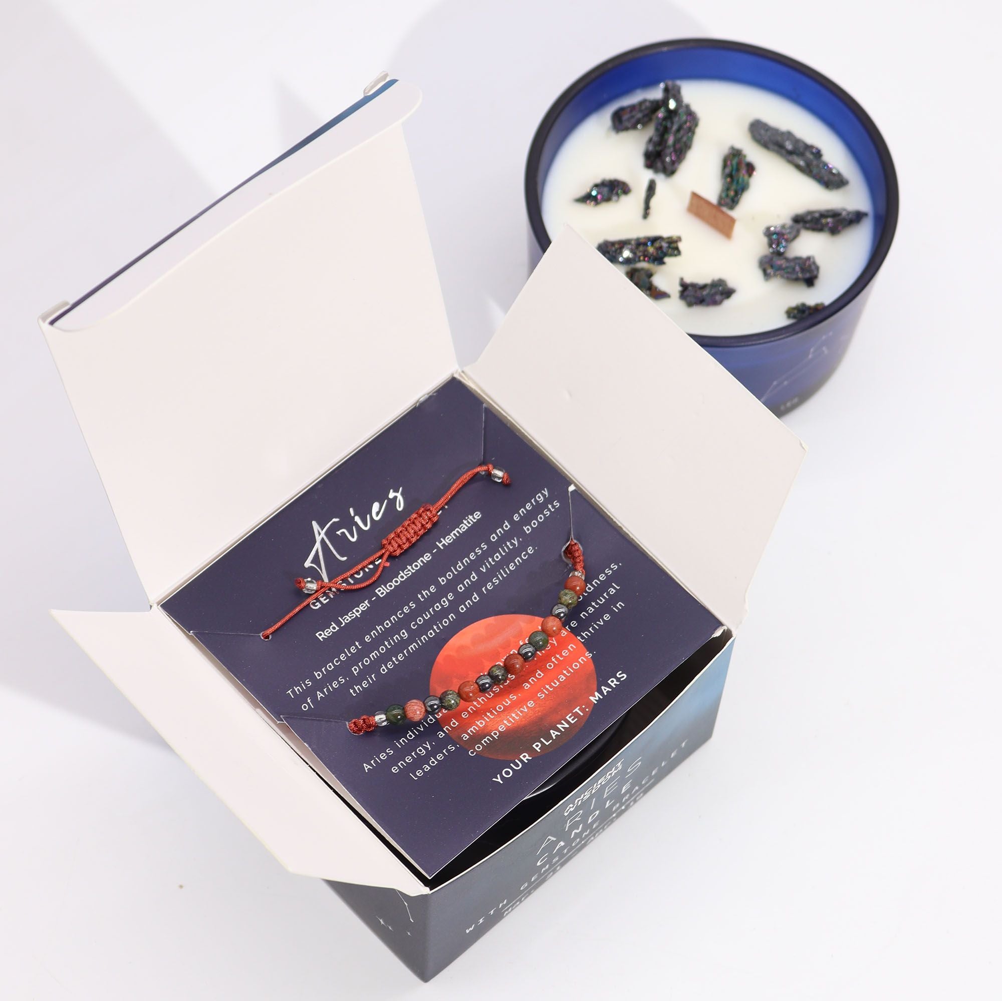 Candela Zodiacale Ariete con Bracciale di Pietre Naturali – Fragranza Clear Quartz Freshness