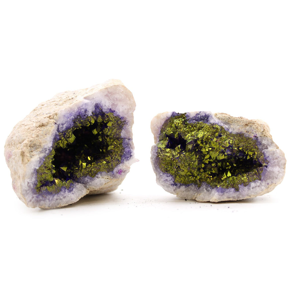 Geode di Calcite Roccia Naturale Porpora e Oro