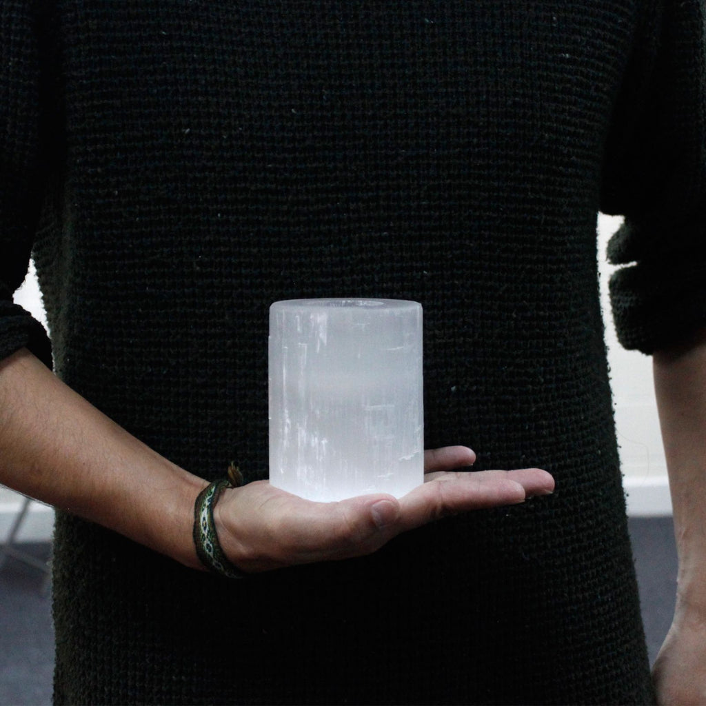 Portacandela Cilindrico in Selenite 10 cm