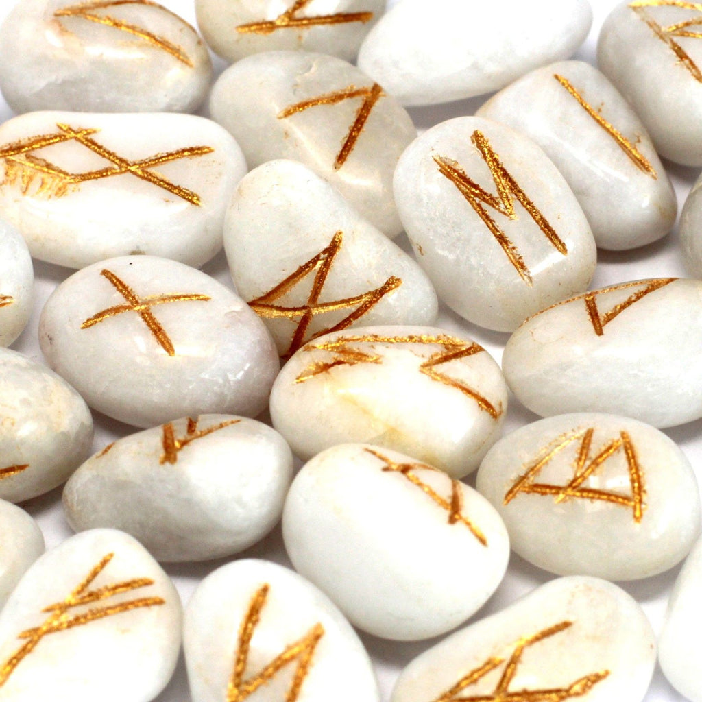 Rune Agata Bianca Set da 25 Rune con Sacca Personalizzata