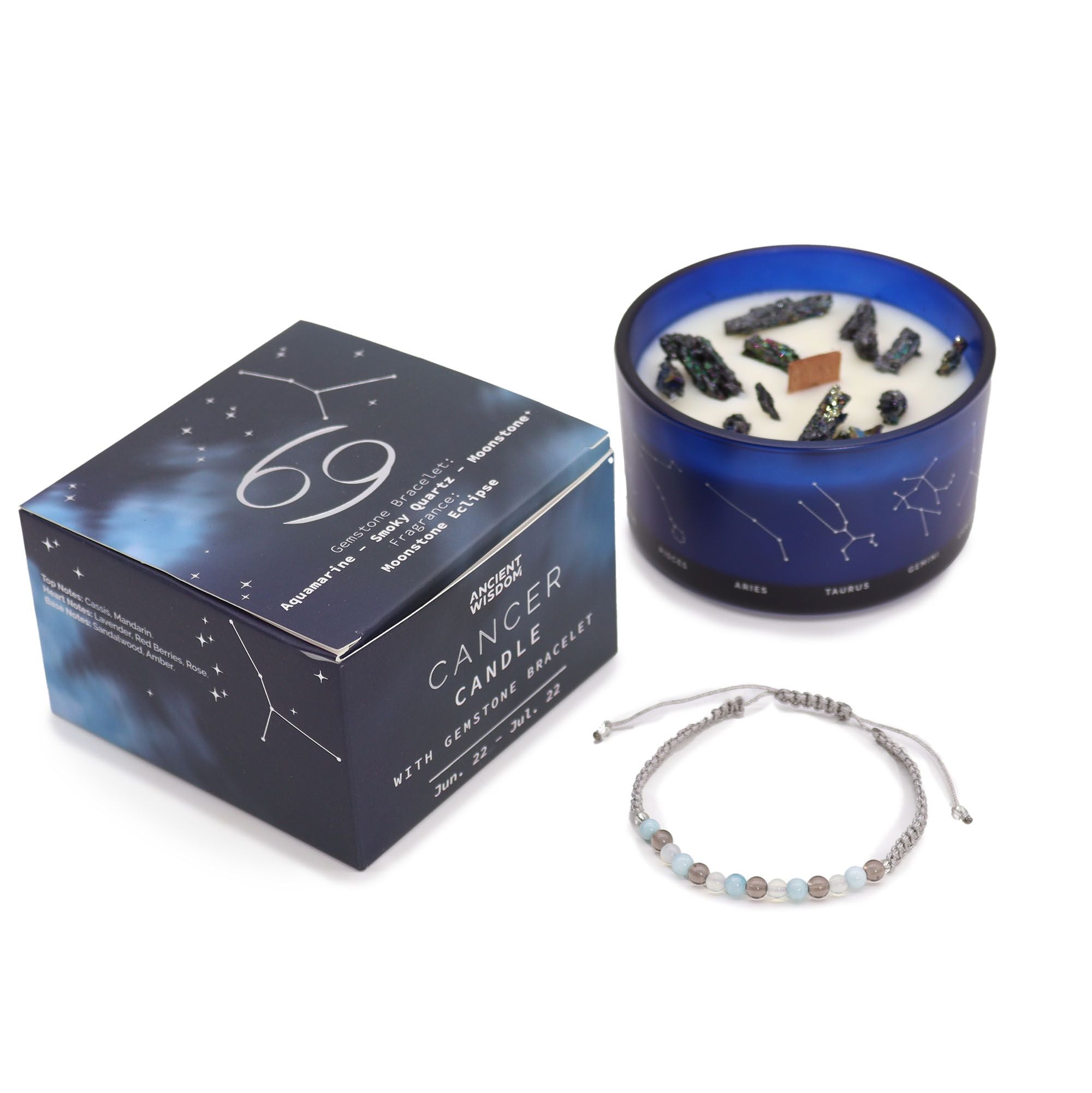 Candela Zodiacale Cancro con Bracciale di Pietre Naturali – Fragranza Moonstone Eclipse