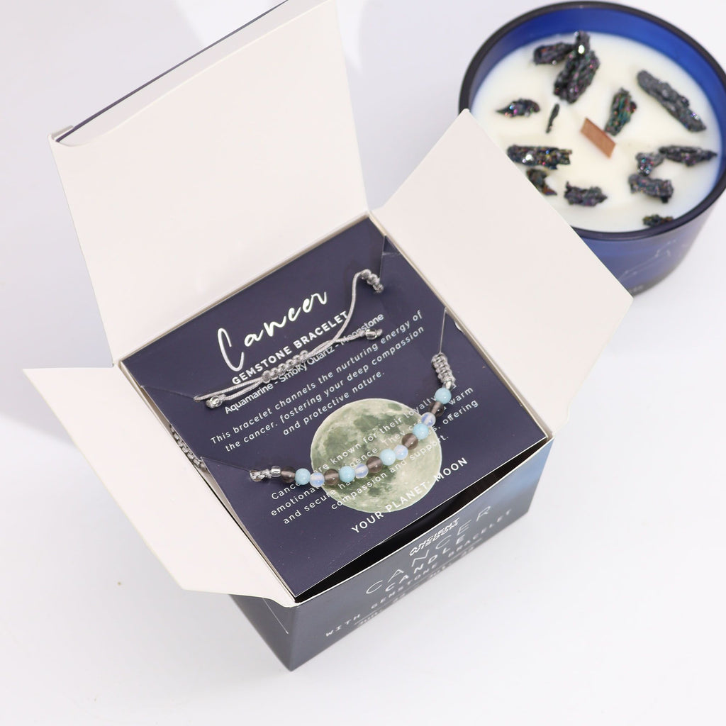 Candela Zodiacale Cancro con Bracciale di Pietre Naturali – Fragranza Moonstone Eclipse