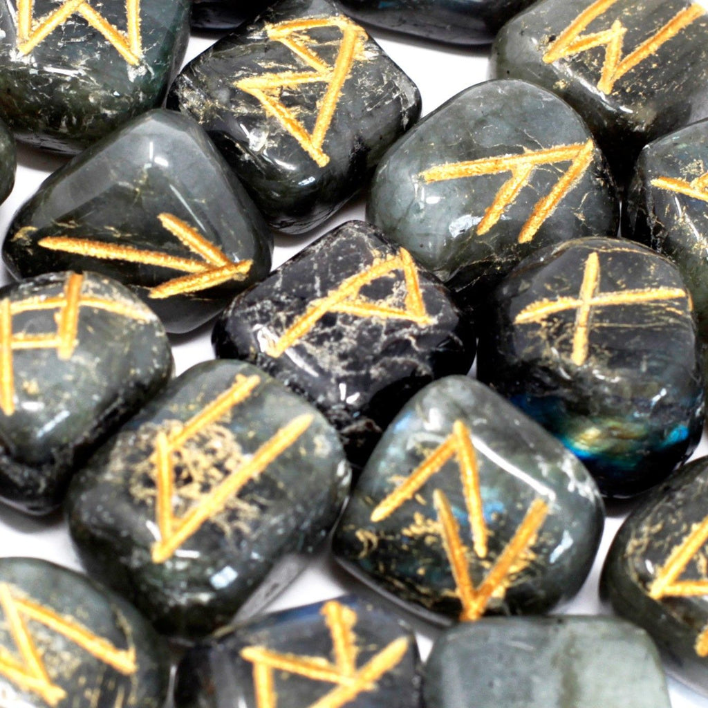 Rune Labradorite Set da 25 Rune con Sacca Personalizzata