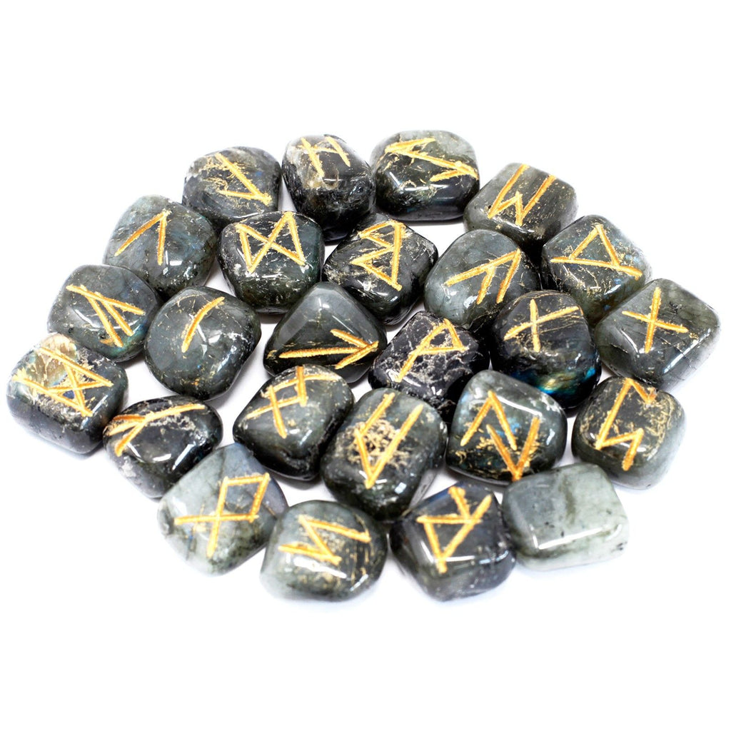 Rune Labradorite Set da 25 Rune con Sacca Personalizzata