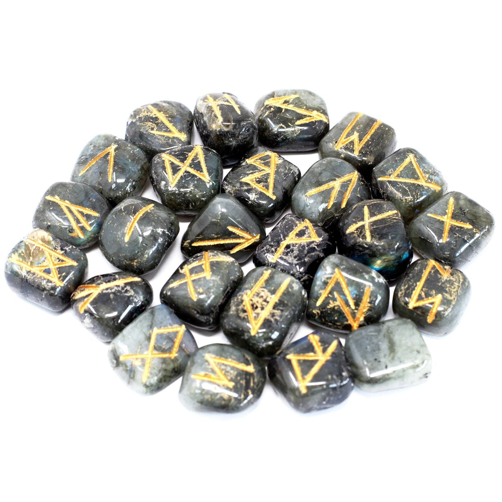 Rune Labradorite Set da 25 Rune con Sacca Personalizzata